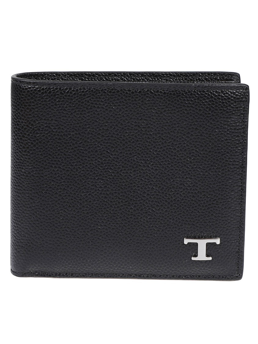 Tod's Pebble Grain Leather Bi-Fold Wallet With Silver-Tone Logo