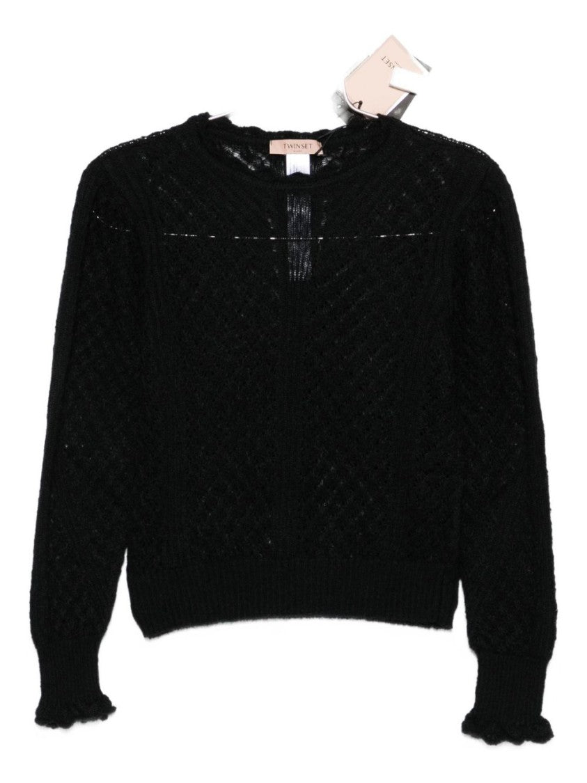 Twin-Set Open-Knit Sweater With Ruffled Edges