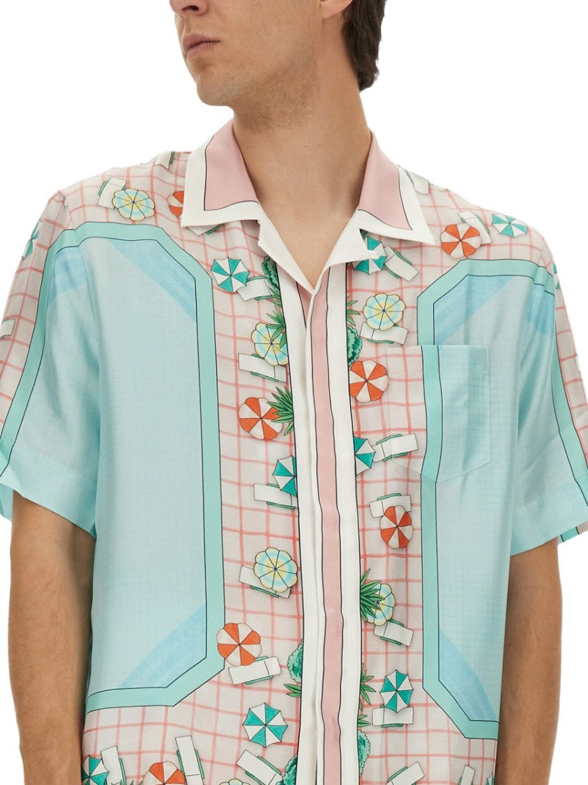 Casablanca Vibrant Silk Short-Sleeved Shirt With Geometric Patterns