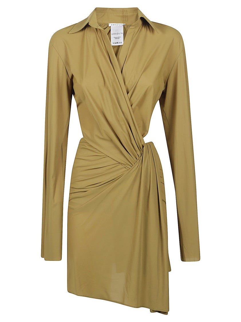 Amazuin Khaki Green Mini Dress With Wrap Front