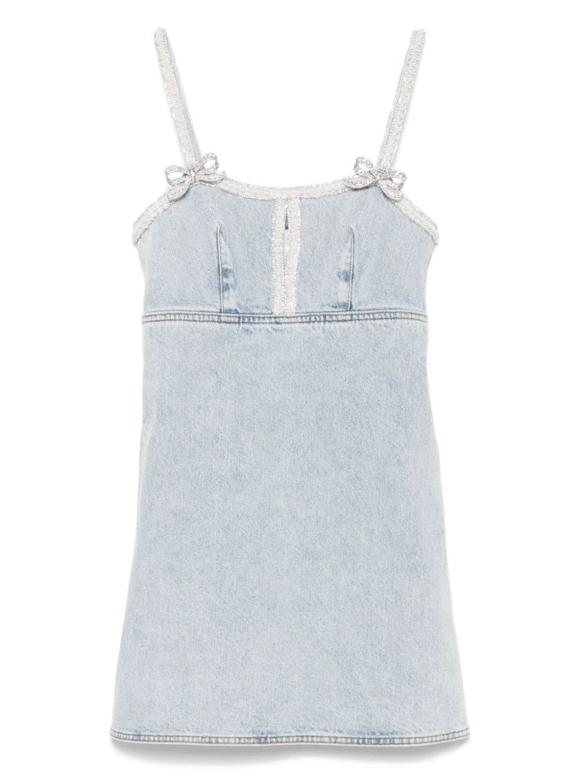Self-Portrait Denim Mini Dress With Pearl