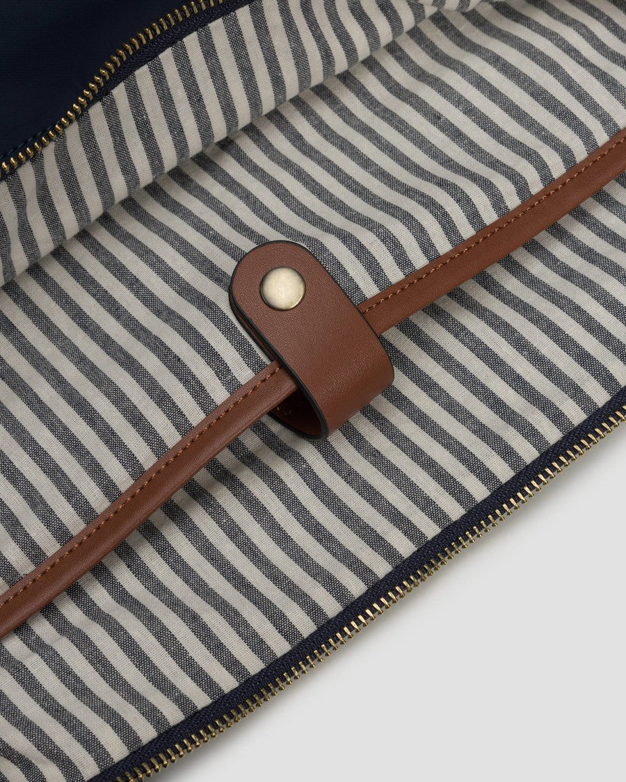 Mc2 Saint Barth Navy Blue Duffle Bag With Brown Leather Accents