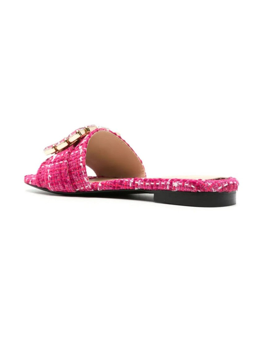 Roberto Festa Flat Slide Sandals With Textured Tweed