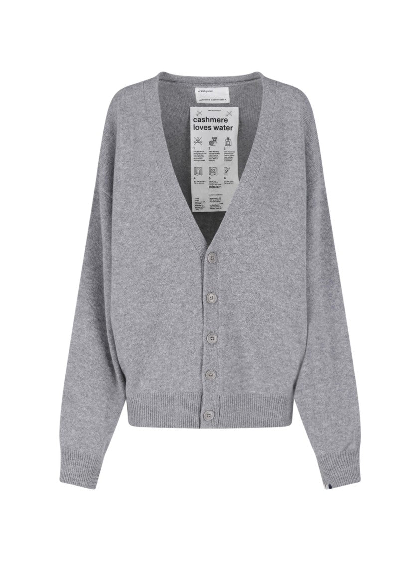 Extreme Cashmere Grey Jonah Deep V-Neck Buttoned Cashmere Cardigan