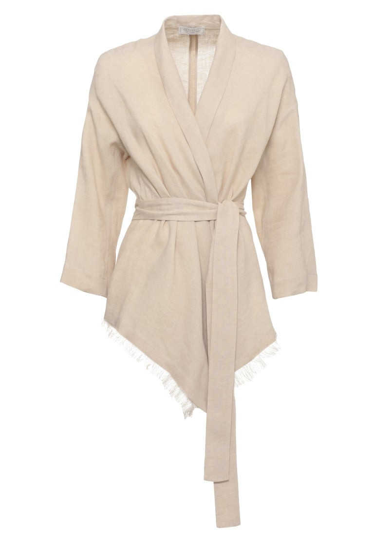 Antonelli Firenze Beige Katia Fringed Waist Belt Blazer