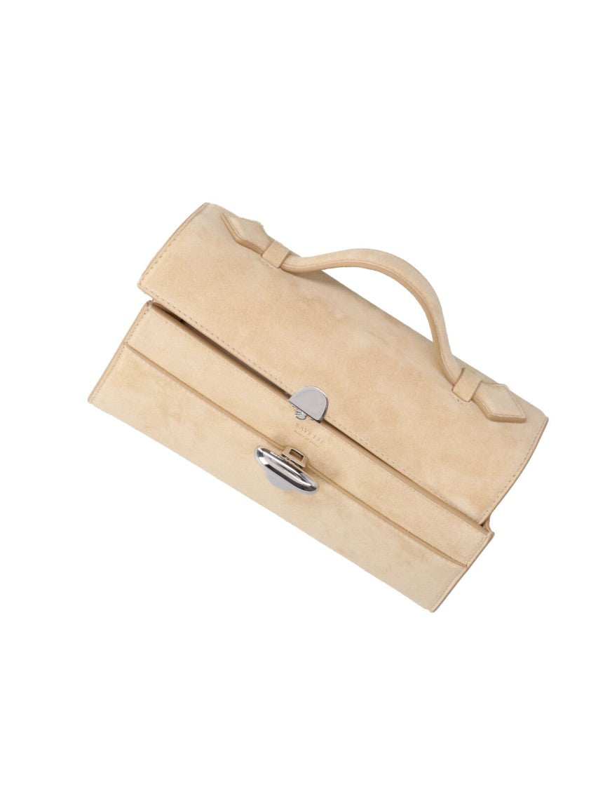 Savette Cream Symmetry Suede Flap Pouch