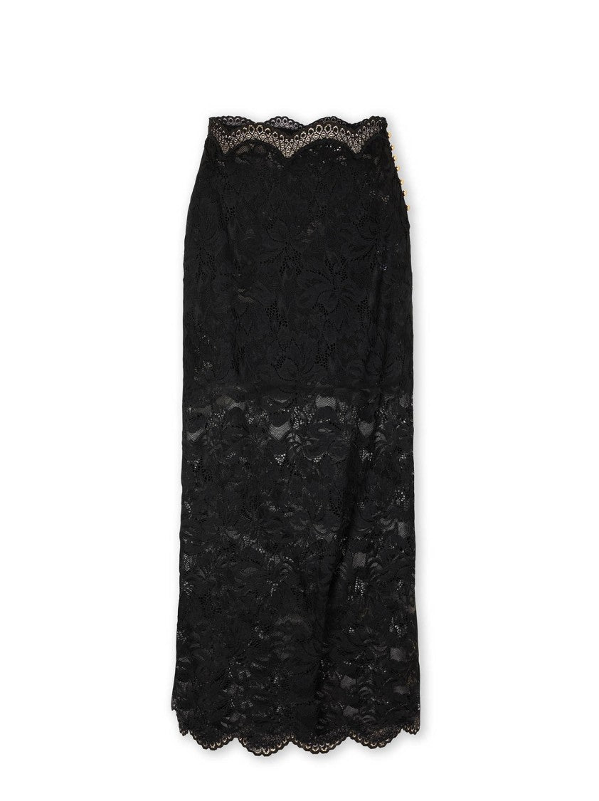 Rabanne Floral Lace Midi Skirt With Golden Buttons