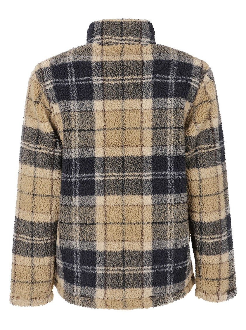 Barbour Brown Tartan Fleece Shirt With High Collar And Zip Closure