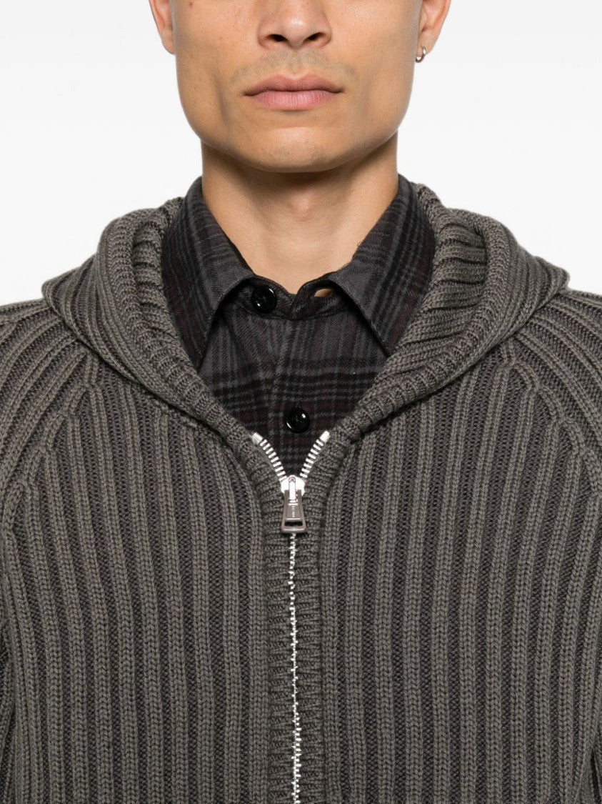Our Legacy Ribbed Knit Hooded Zip Sweater
