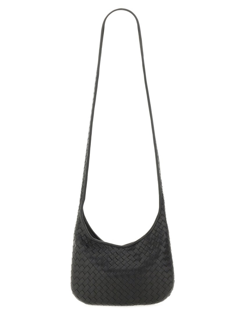 Bottega Veneta Distinctive Black Leather Shoulder Bag With Woven Texture