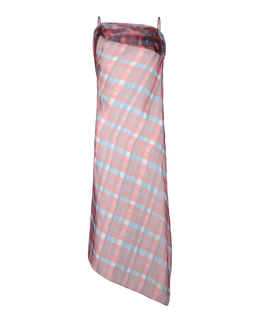 Ferragamo Plaid Asymmetrical Midi Dress