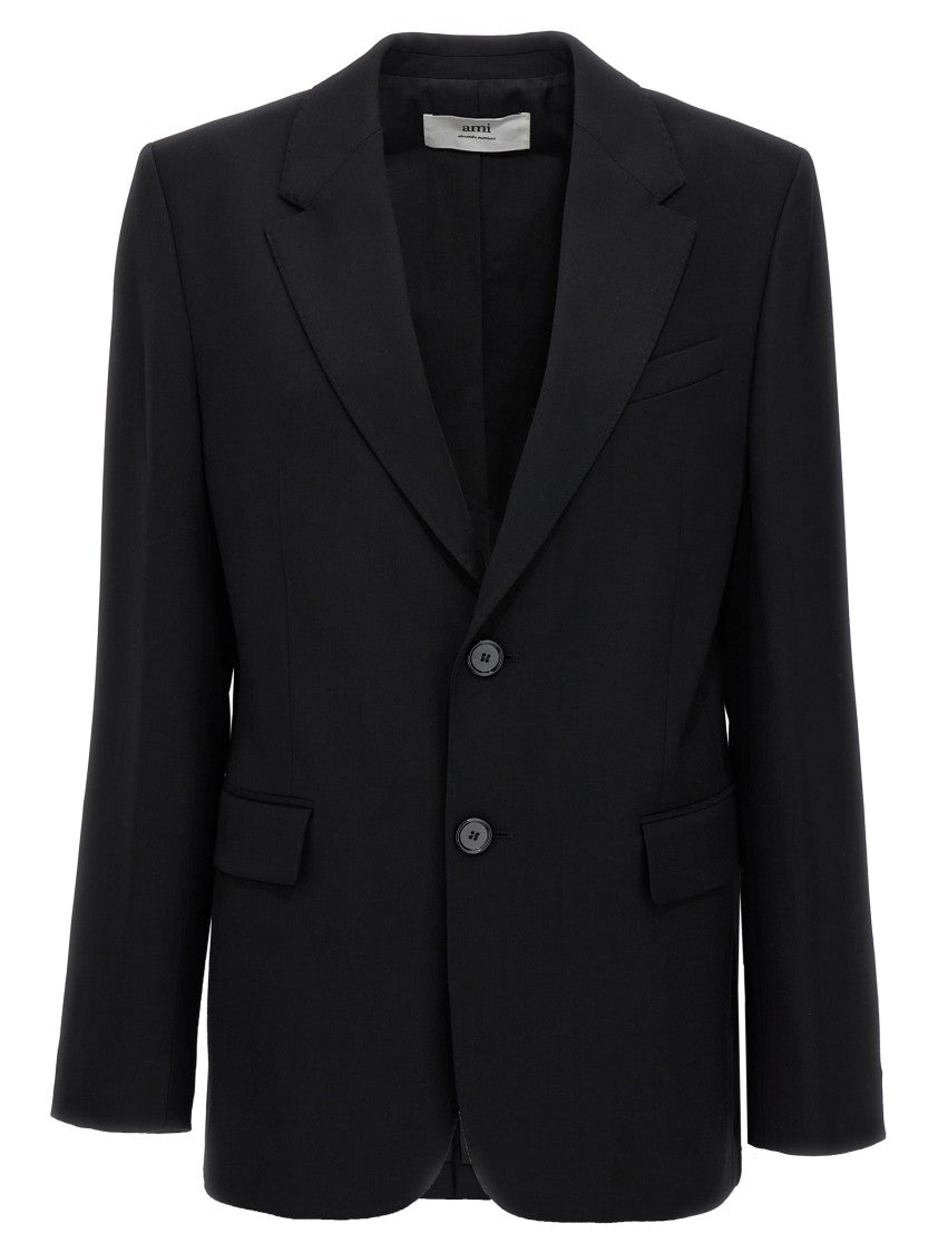 Ami Tailored Black Wool Blend Single-Breasted Blazer