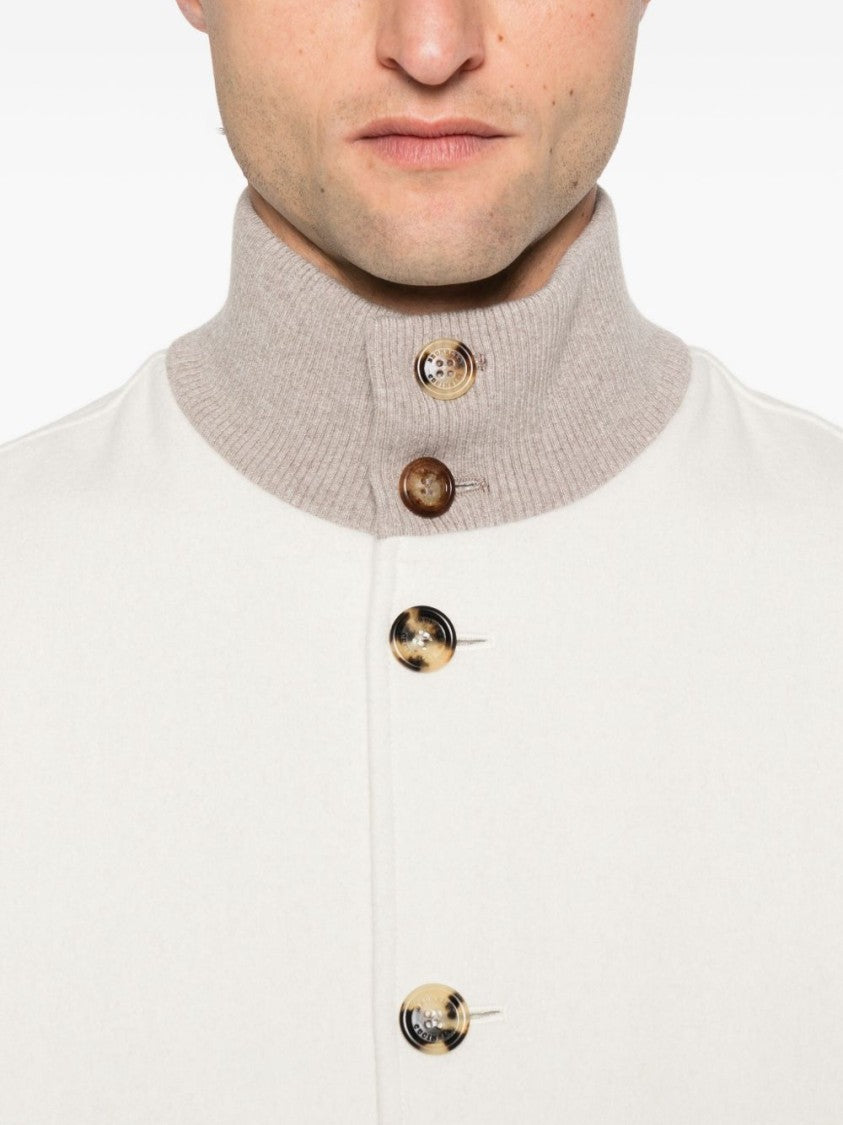 Brunello Cucinelli High Collar White Knit Sweater