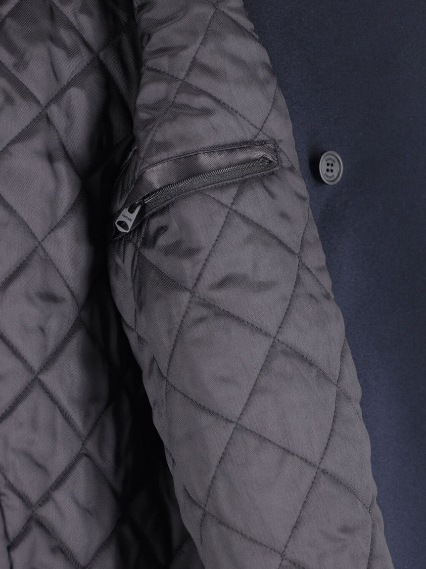 Mackage Navy Cole Double-Breasted Shearling Collar Wool Coat