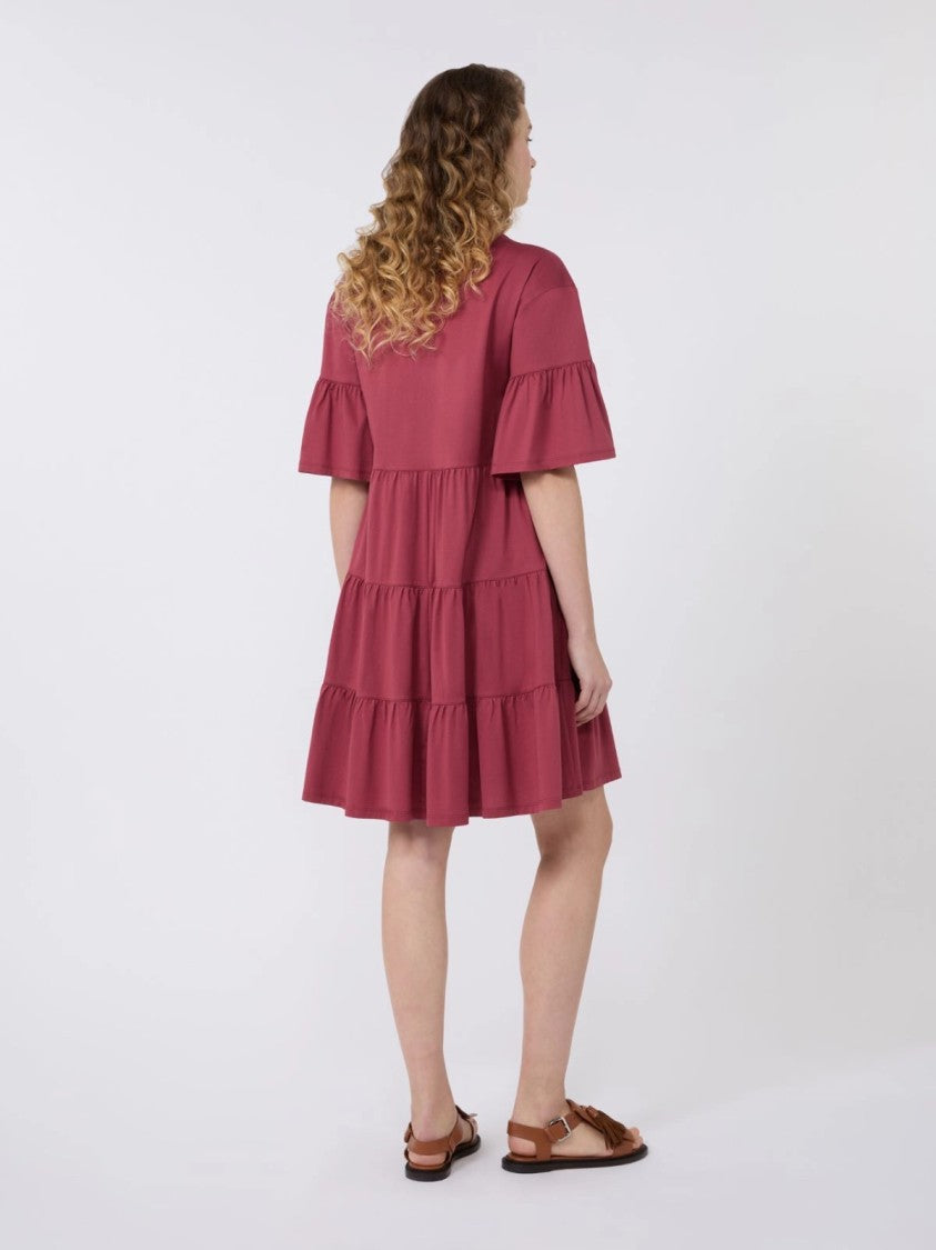 Max Mara Loose Tiered Dress With Ruffled Sleeves And V-Neckline