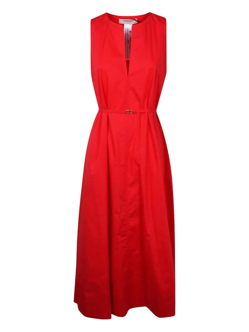 Twin-Set Midi Dress With Deep V-Neckline