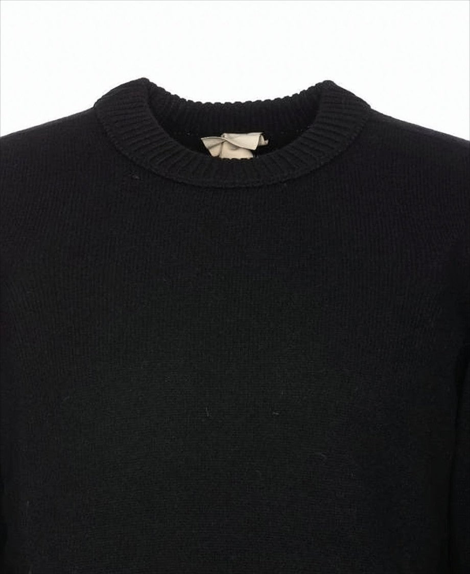 Ten C Black Wool Sweater With Classic Crew Neckline And Ribbed Detailing