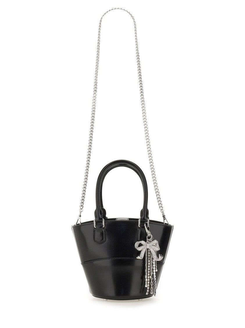 Self-Portrait Structured Black Leather Tote With Detachable Charm