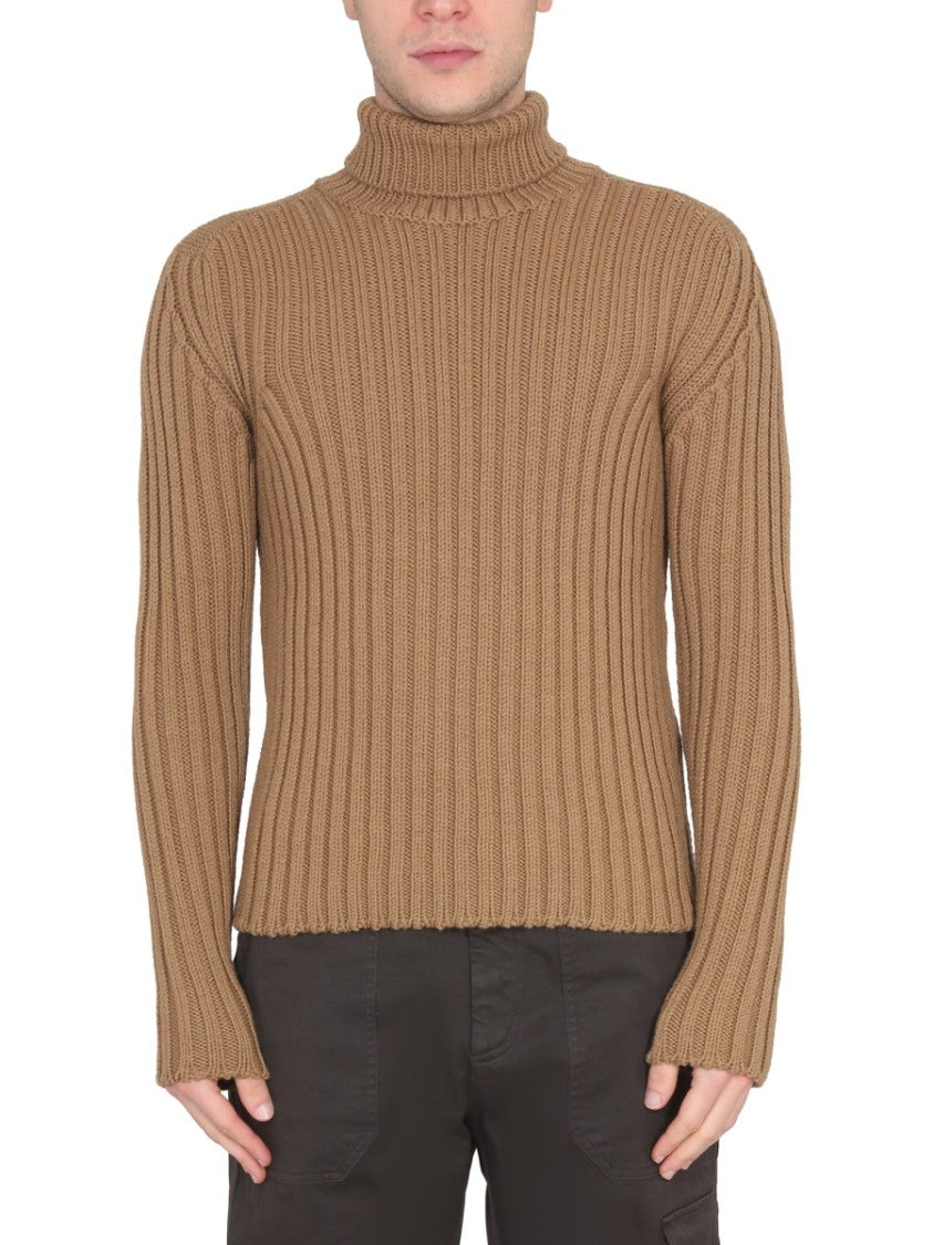 Ten C Brown Ribbed Turtleneck Sweater