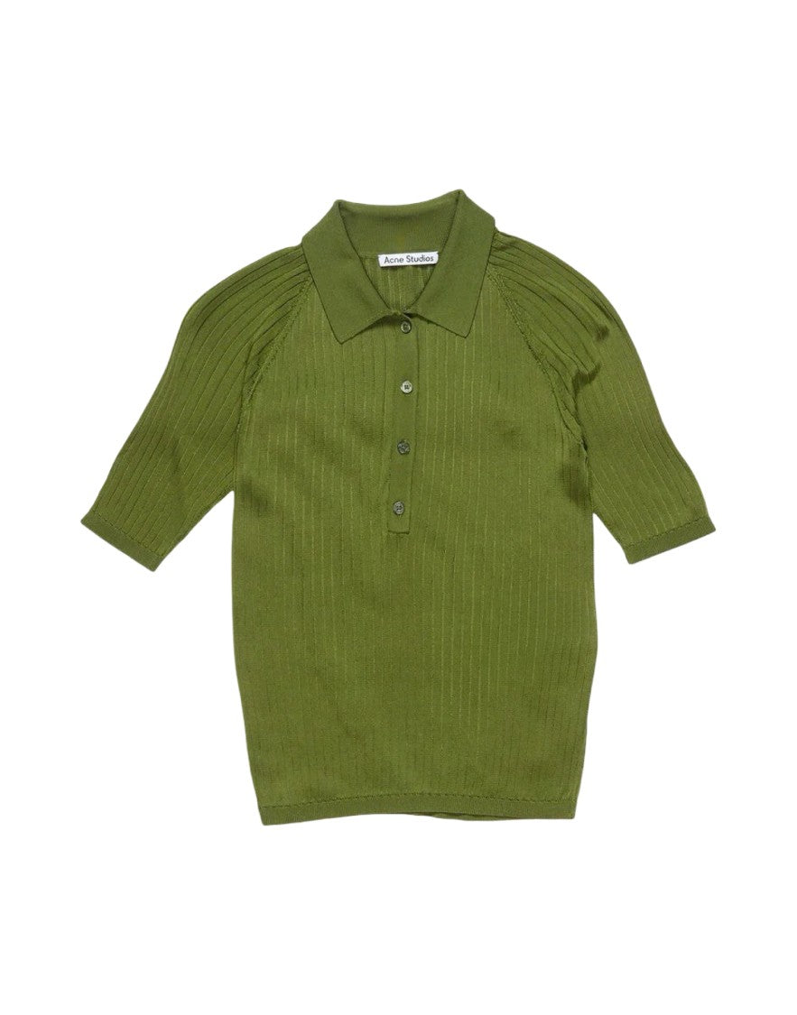 Acne Studios Ribbed Silk Polo With Classic Collar