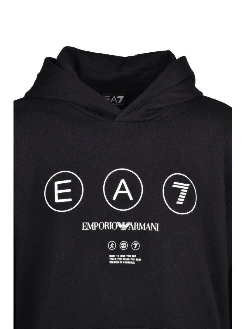 Ea7 Emporio Armani Black Graphic Print Cotton Hoodie