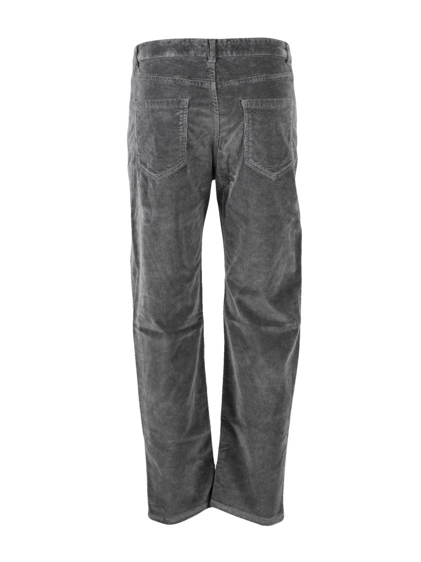 19.70 Nineteen Seventy Grey Corduroy Cotton-Blend Straight-Leg Pants