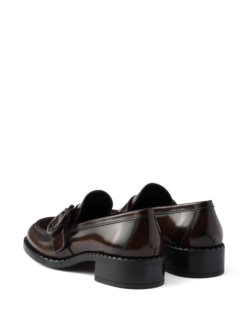 Prada Smoky Brushed Polished Leather Loafers