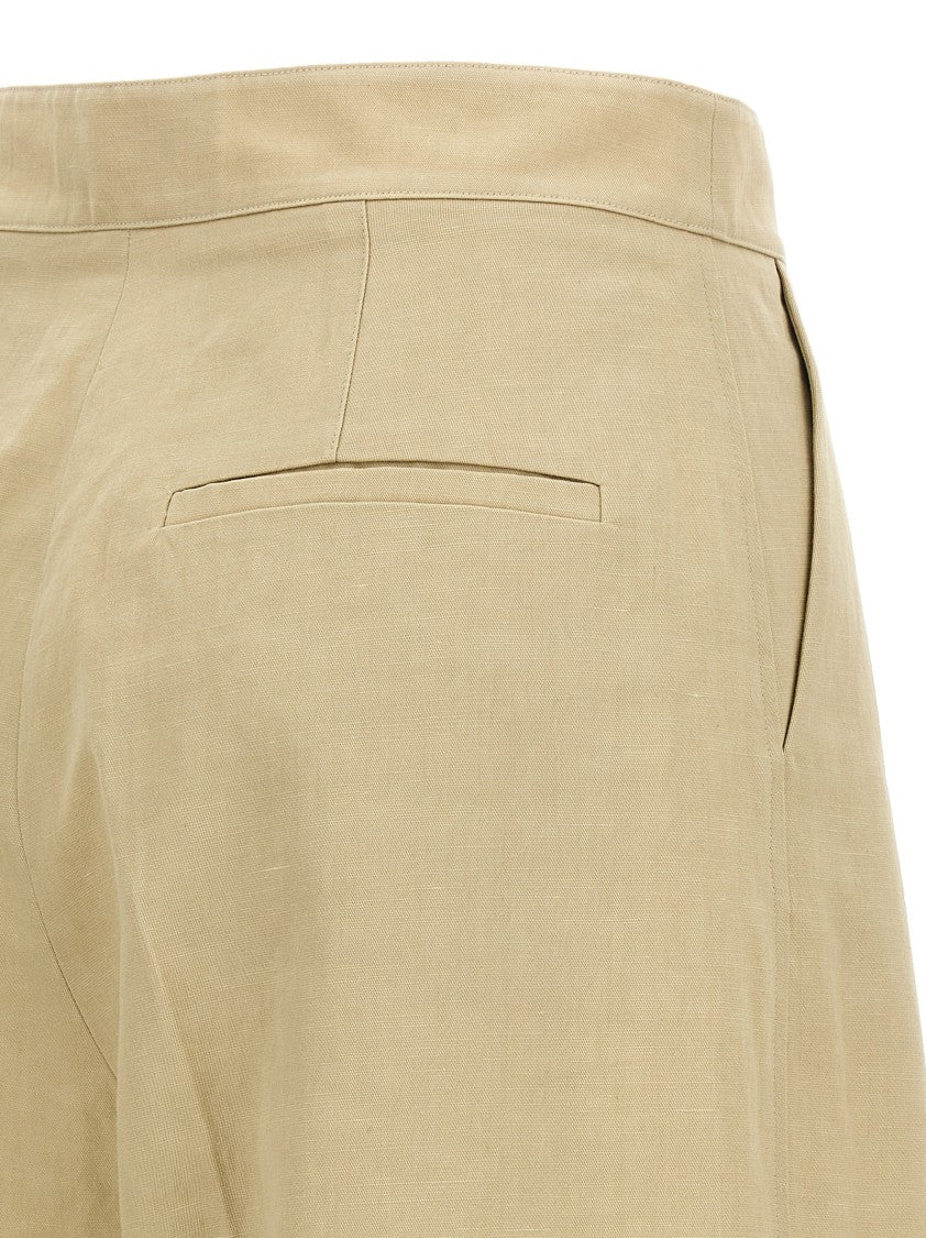 Yves Salomon High-Waisted Linen Blend Trousers With Pressed Pleats