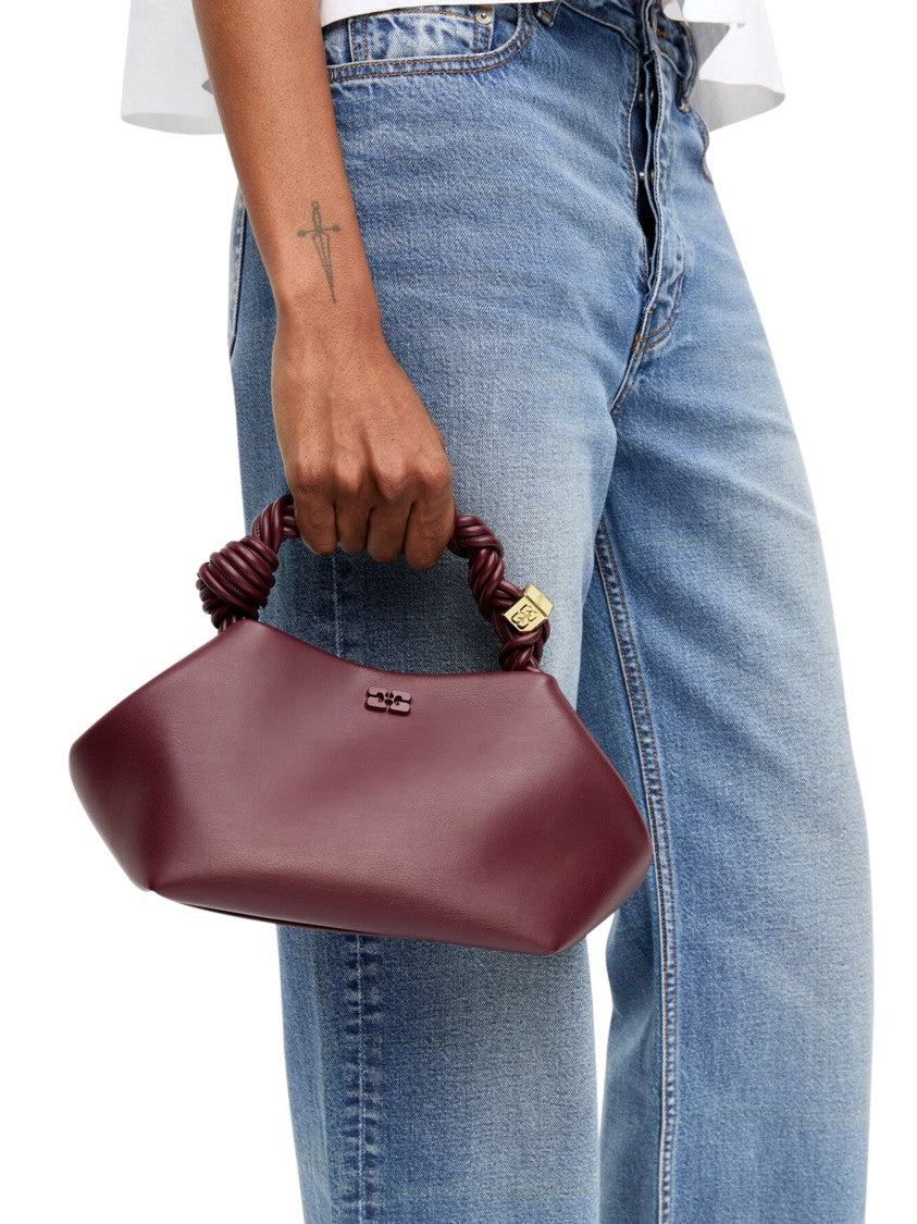 Ganni Geometric Burgundy Bou Bag With Braided Handle