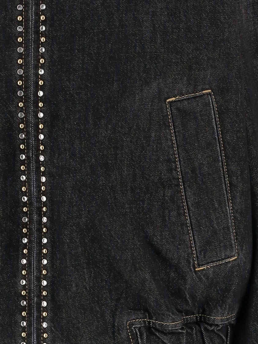 Versace Black Blouson Denim Studded Relaxed Jacket