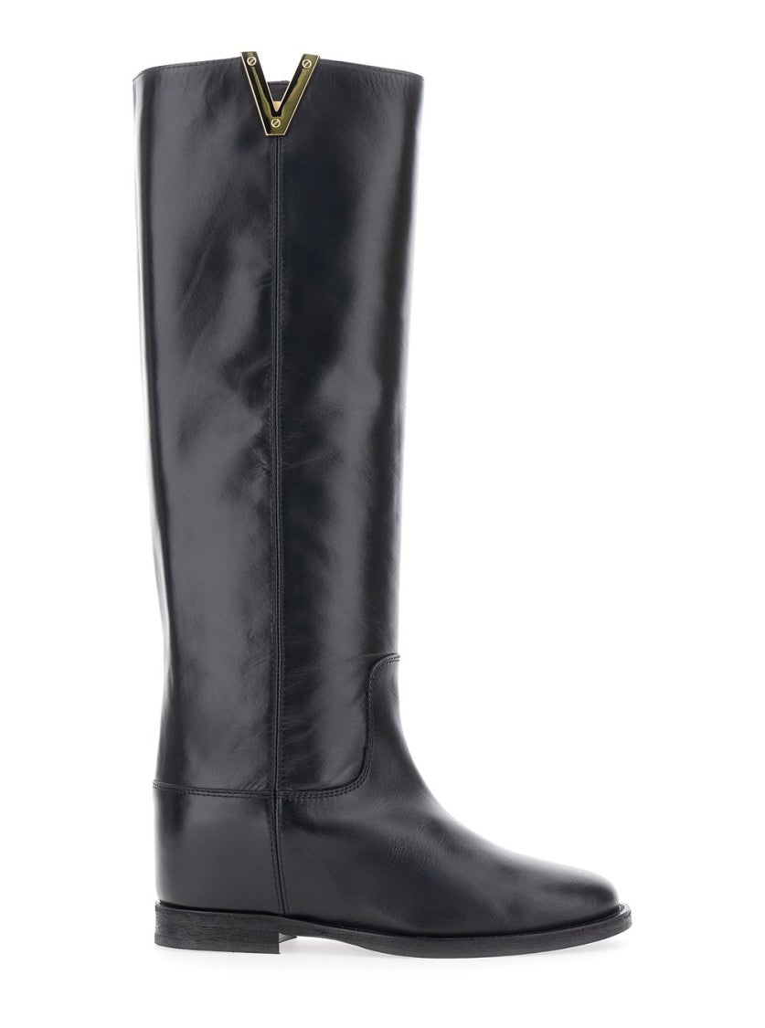 Via Roma 15 Knee-High Boots With Subtle V-Gold Accent