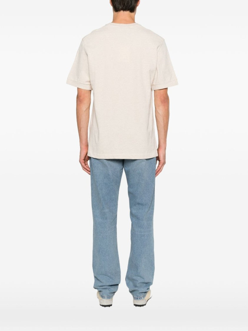 Jacquemus Crew Neck T-Shirt In Light Beige With Rectangular Logo Patch
