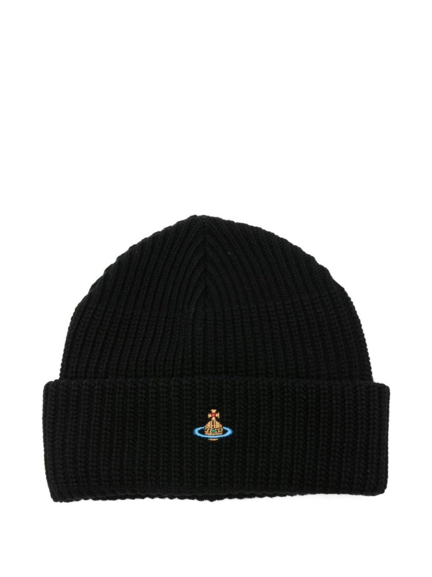 Vivienne Westwood Ribbed Knit Beanie With Turn-Up Brim And Orb Emblem