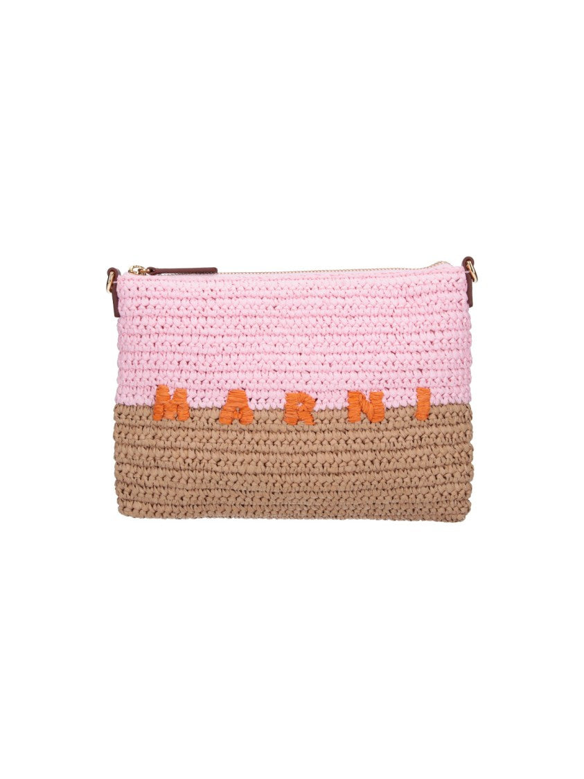 Marni Pink Seaside Woven Raffia Pouch