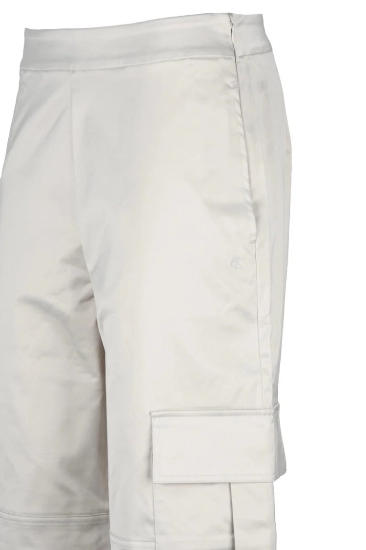 Calvin Klein Jeans Cropped Beige Wide-Leg Trousers With Cargo Pocket And Drawstring Finish