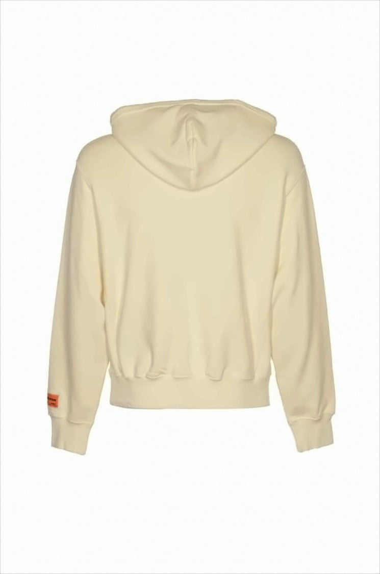 Heron Preston Cropped Beige Hoodie With Heron Illustration And Bold Patch