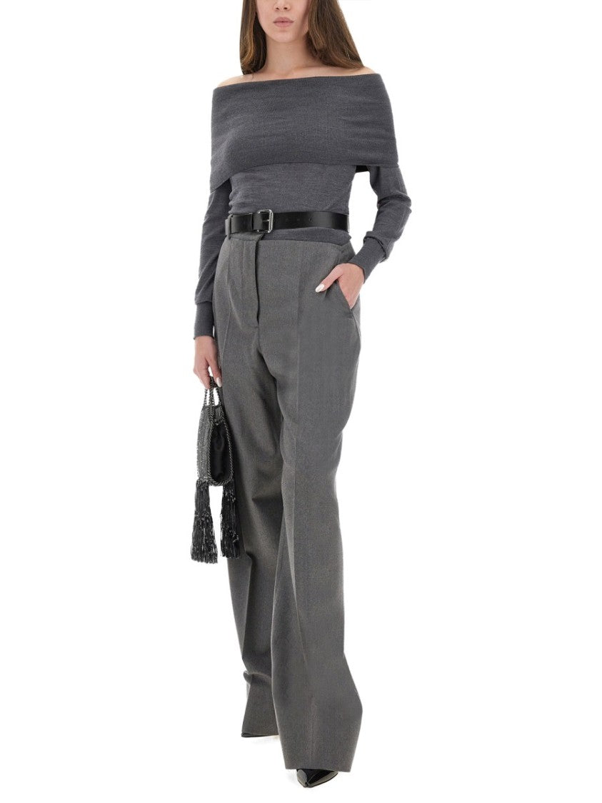 Stella Mccartney Tailored Straight-Leg Flannel Pants With Belt