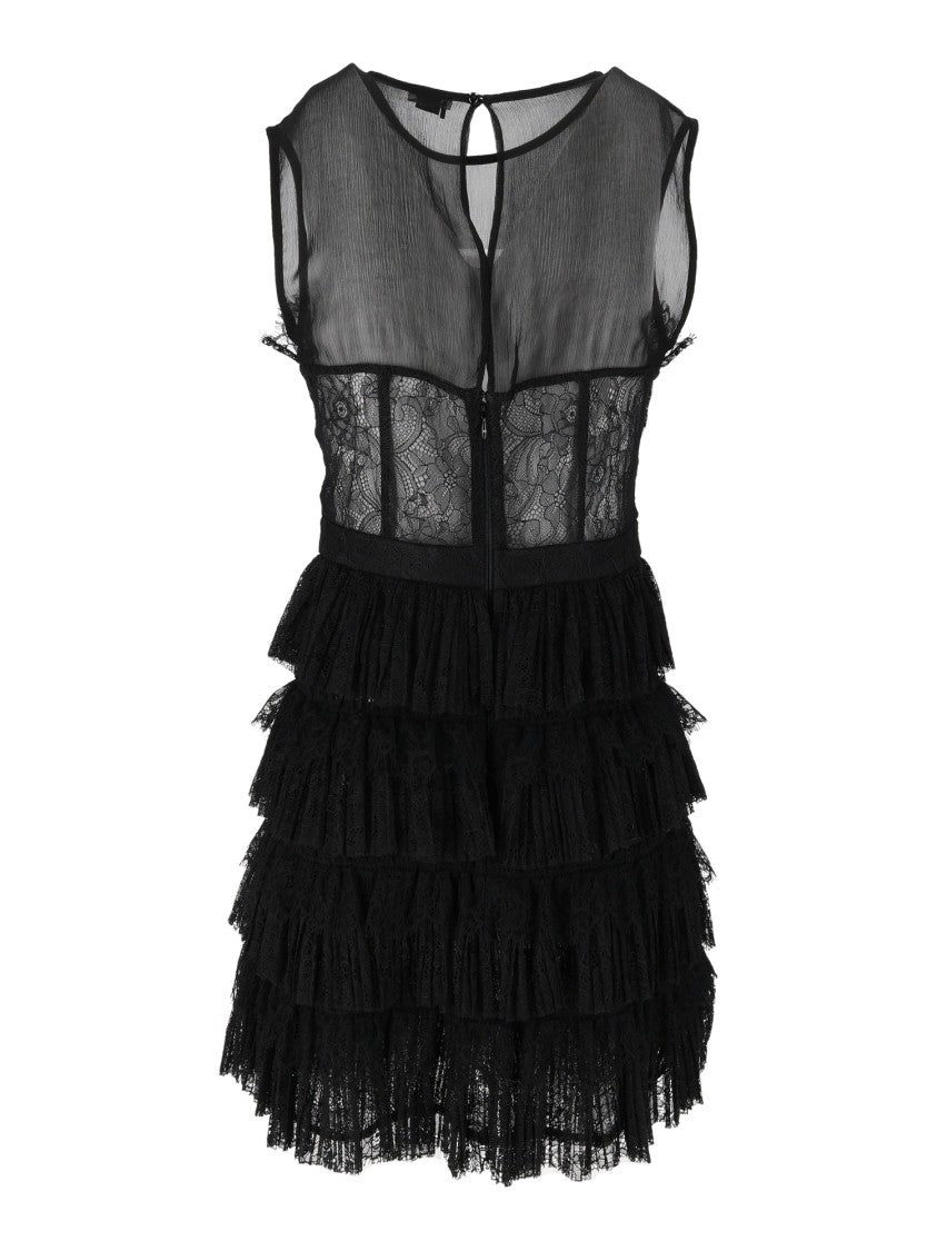 Elisabetta Franchi Sheer Lace Keyhole Neckline Mini Dress