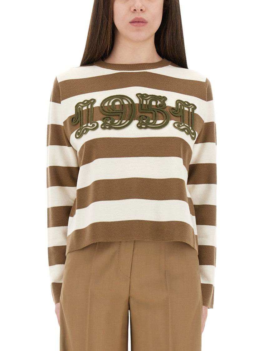 Max Mara Striped Knit Sweater With Embroidered Detail