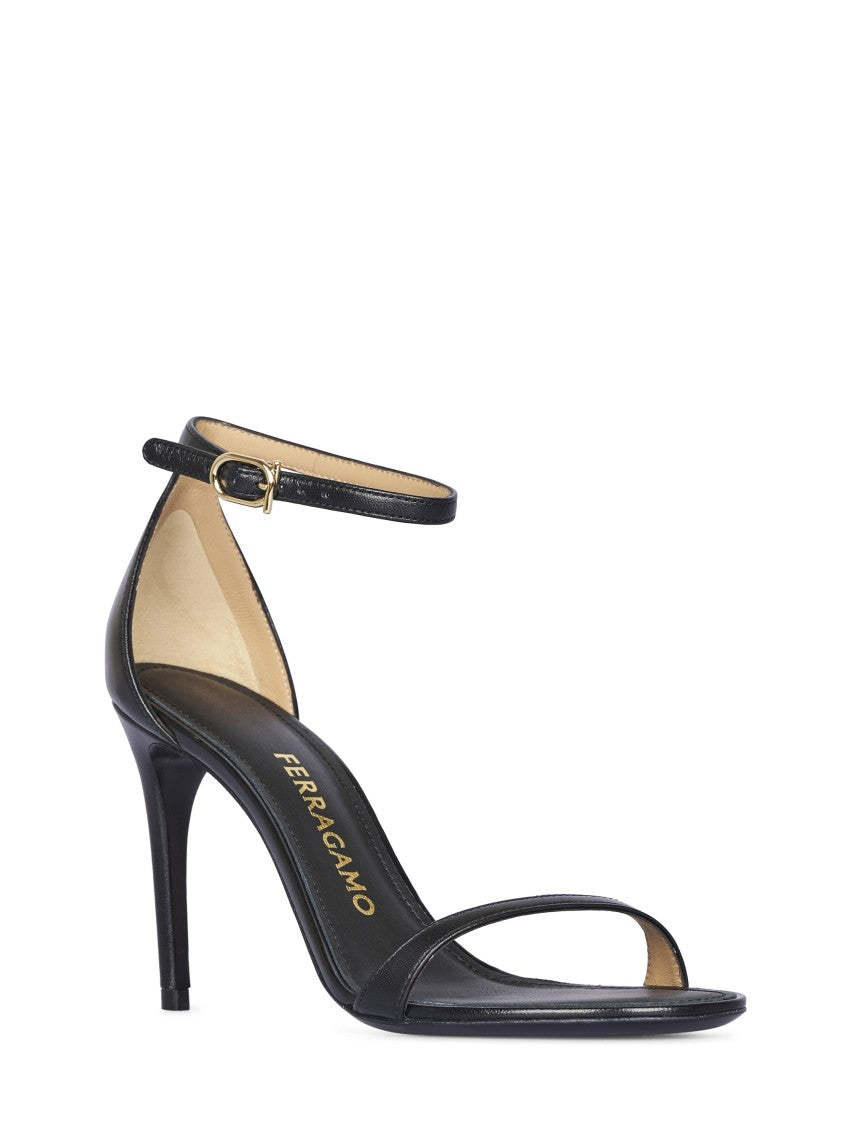 Ferragamo Minimalist Black Sandals With Ankle Strap