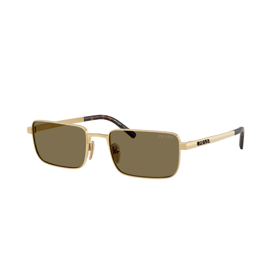 Prada Rectangular Metal Frame Sunglasses With Tortoiseshell Temples
