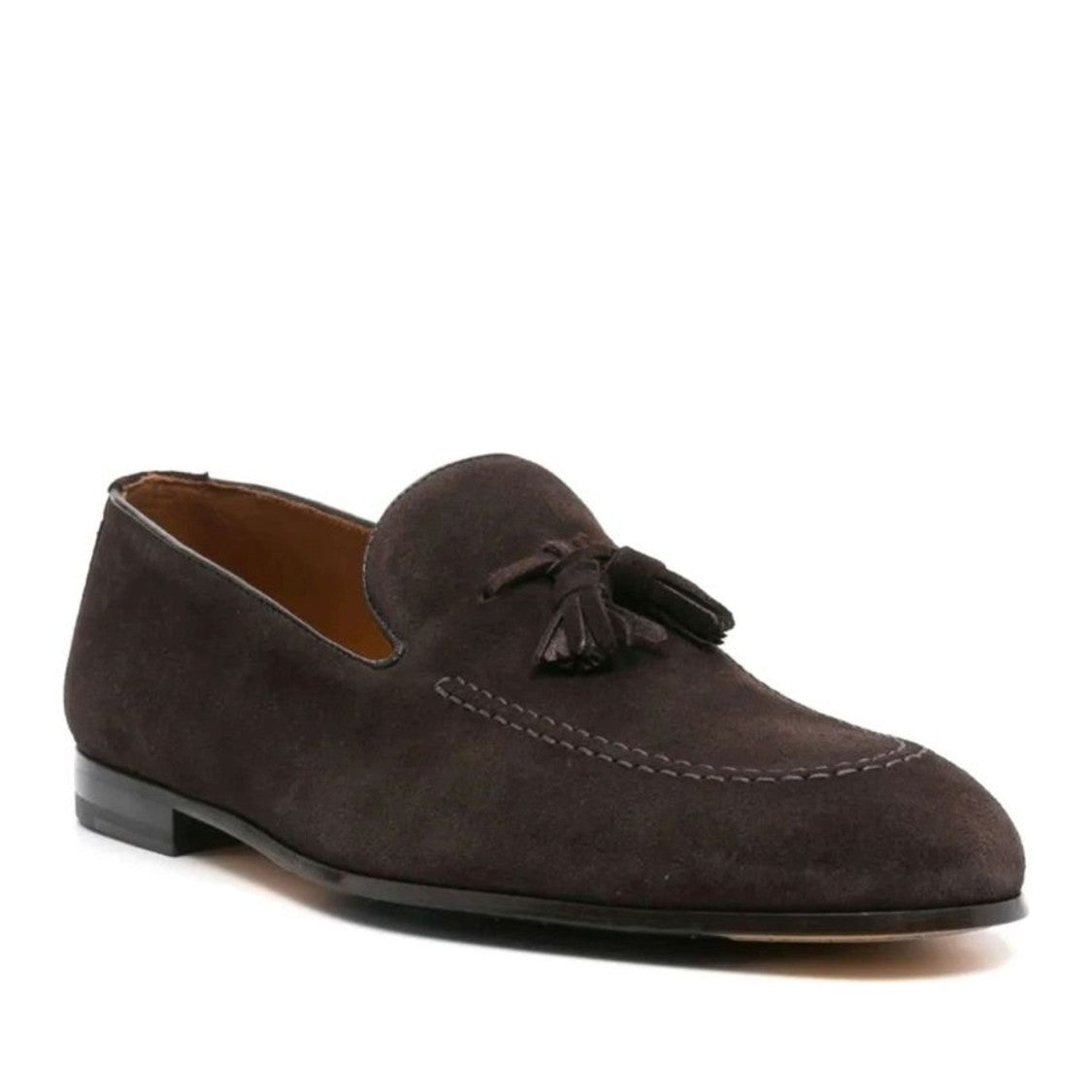 Doucal's Brown Soft Suede Finish Tassel Leather Loafers