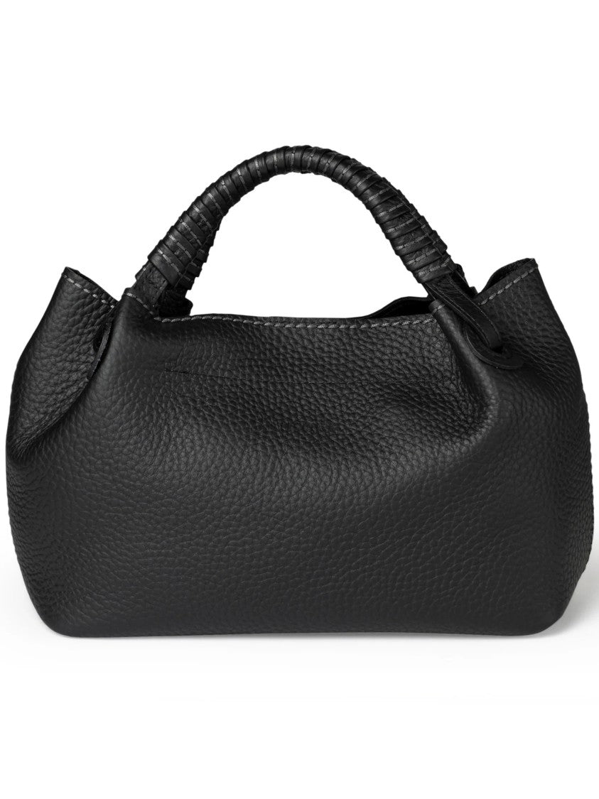Visona` Pebbled Black Handbag With Versatile Carrying Options