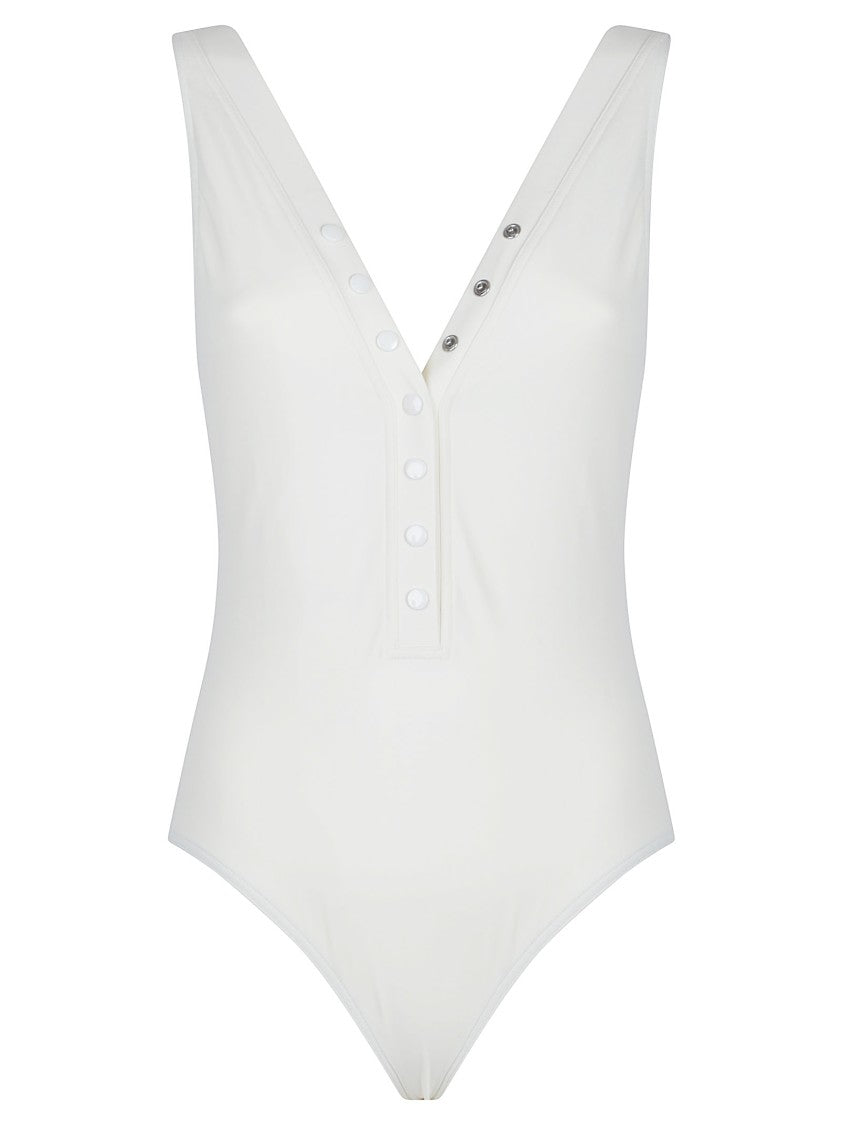 Eres Deep V-Neck One-Piece Swimsuit With Snap Button Detail