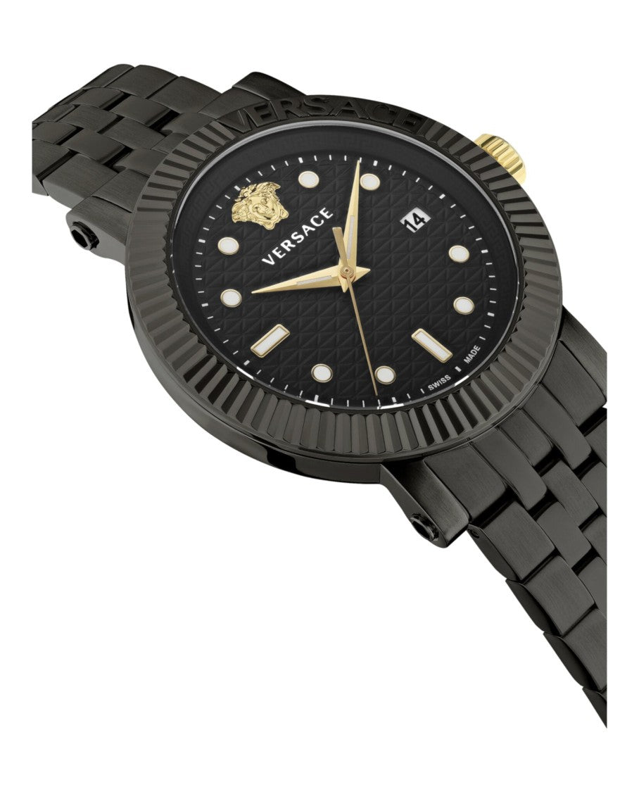 Versace V-Classic Bracelet Watch With Textured Guilloche Dial