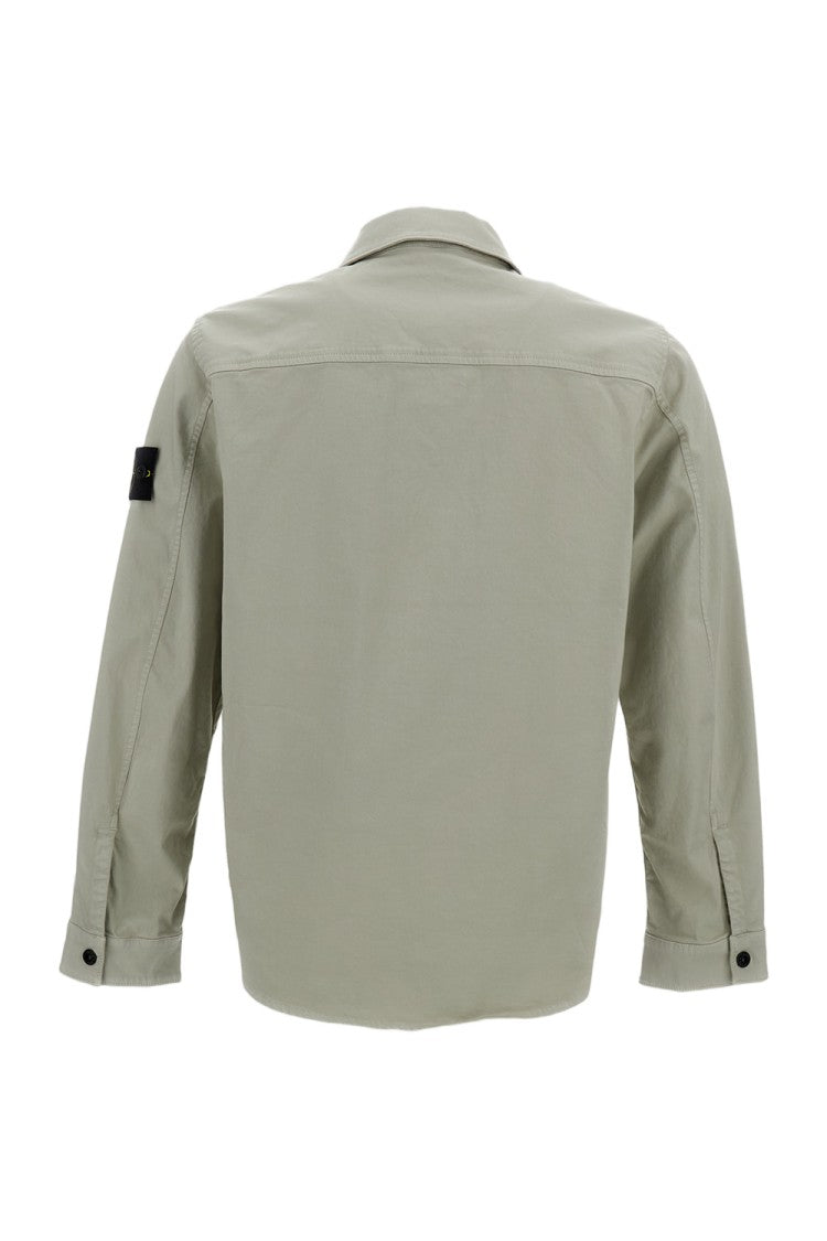 Stone Island Grey Cotton Overshirt With Zip Closure