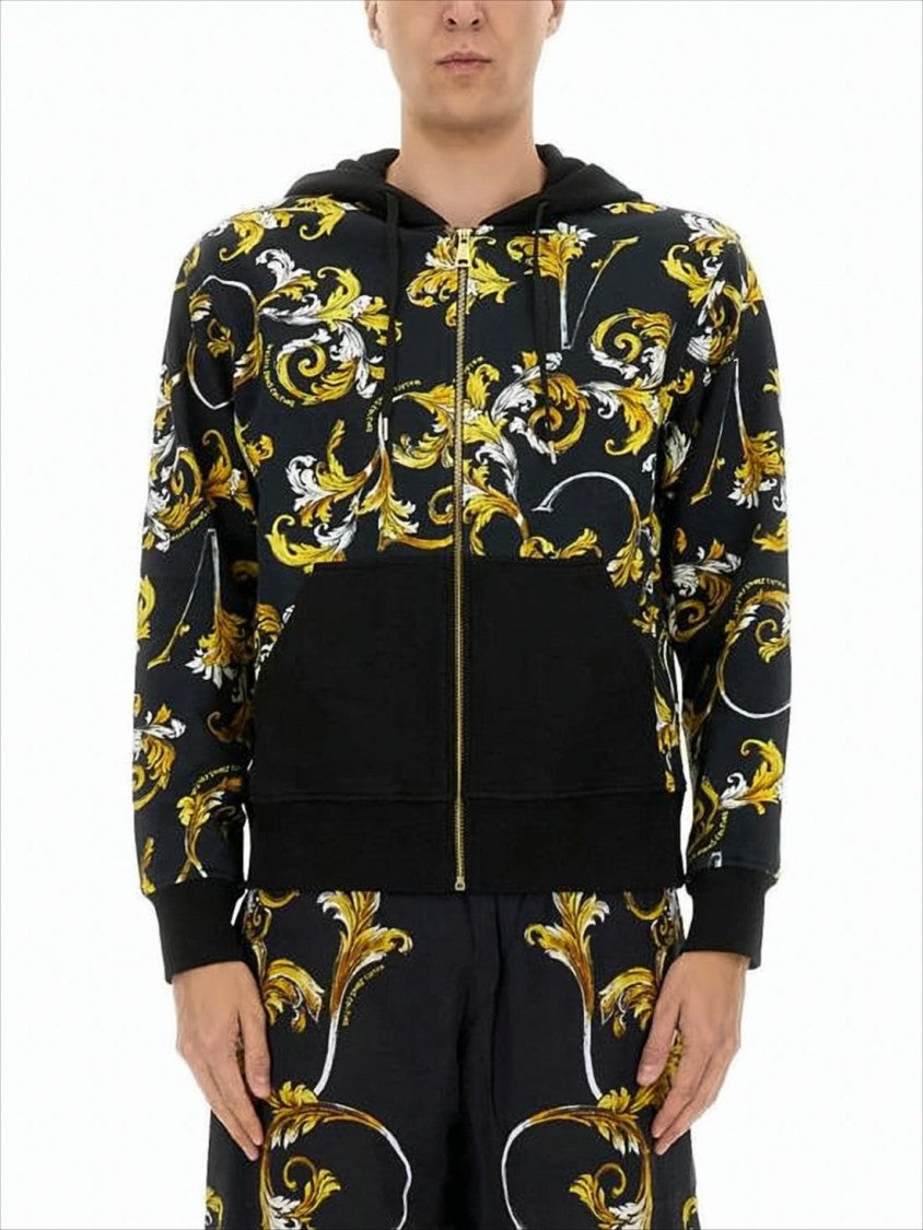Versace Baroque-Inspired Hoodie In Black With Gold Print