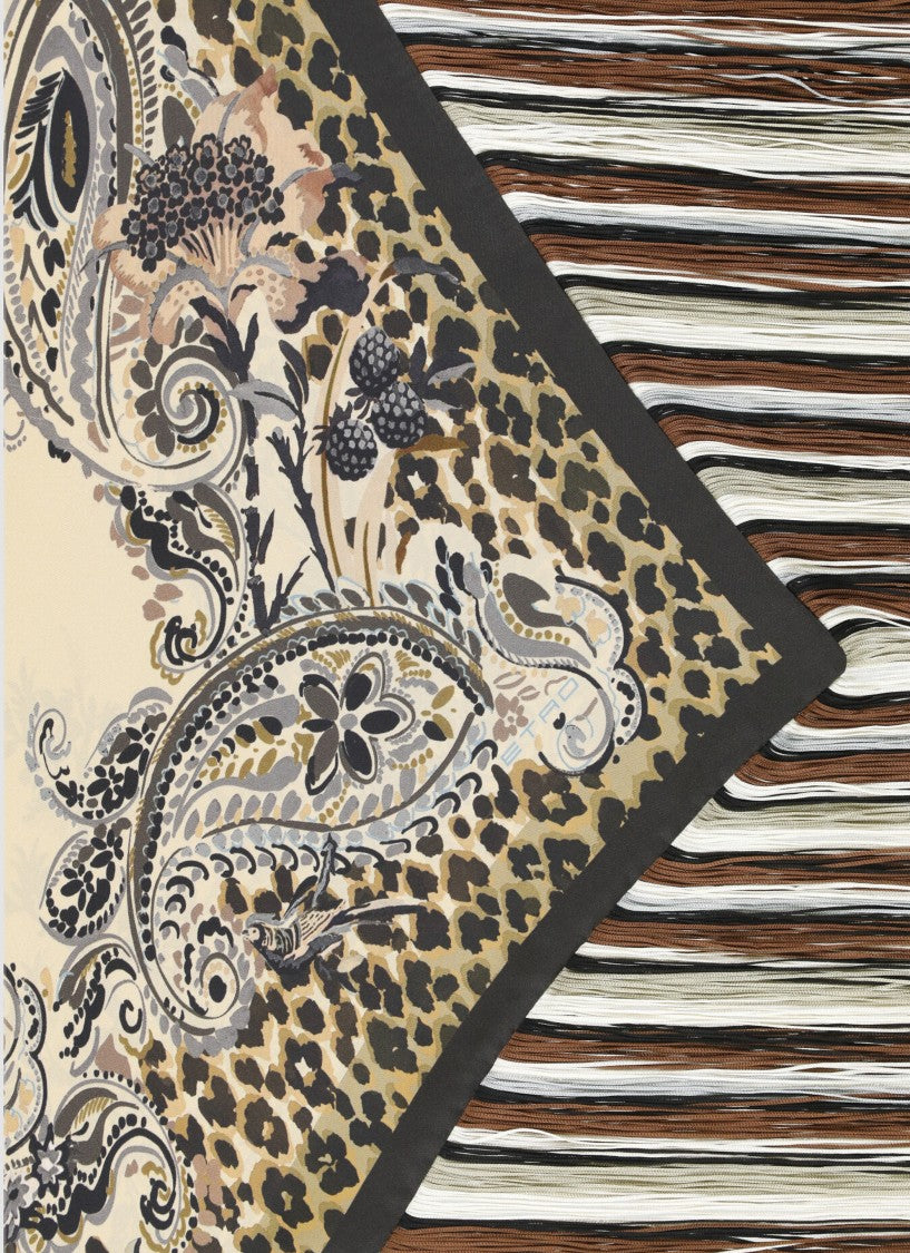 Etro Triangular Silk Scarf With Fantasy Motif And Fringed Edges