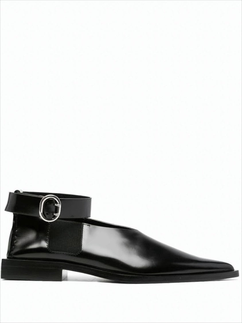 Jil Sander Pointed-Toe Leather Flats With Ankle Strap