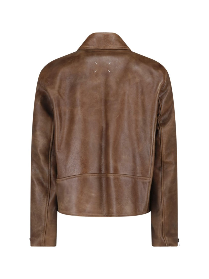 Maison Margiela Brown Worn-In Effect Calfskin Leather Jacket